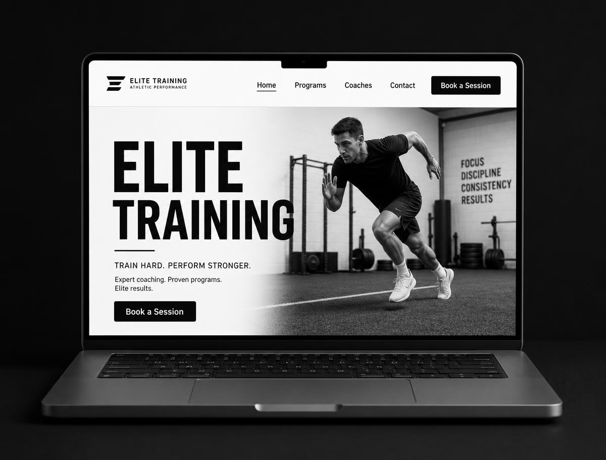 Apex Line Athletics performance training concept website mockup shown on a laptop